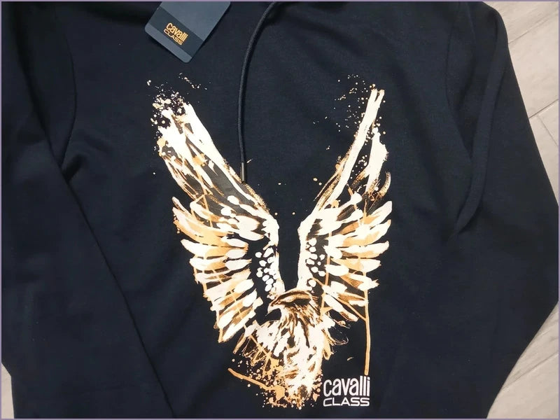 Sudadera Cavalli Class logo águila dorada azul marino