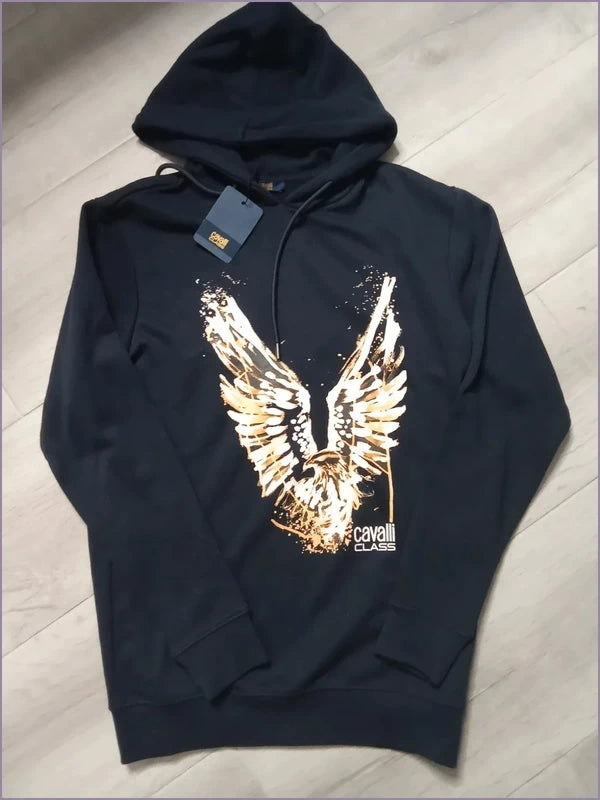 Sudadera Cavalli Class logo águila dorada azul marino
