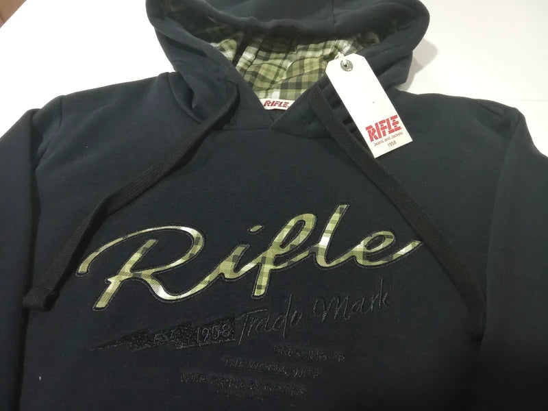 Sudadera con capucha Rifle negra con forro de cuadros verdes – Talla M