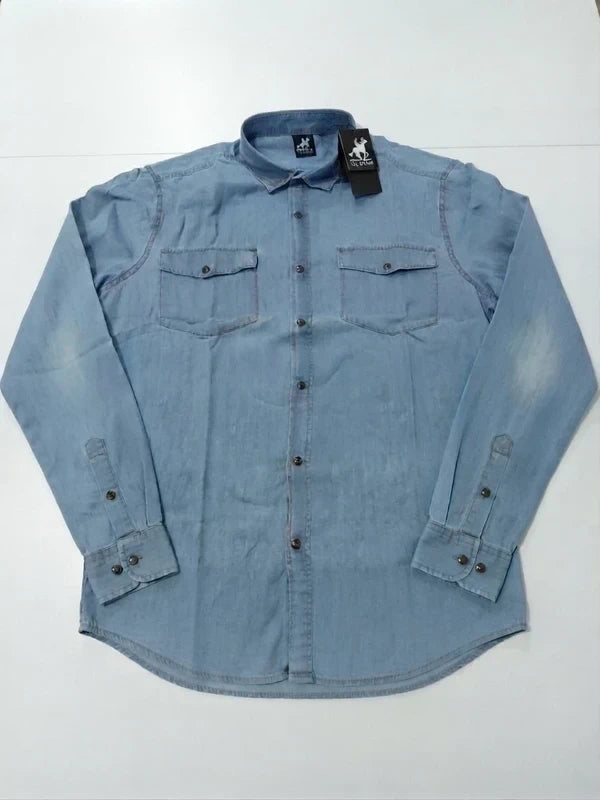 Camisa denim U.S. Grand Polo azul claro con bolsillos – Talla XXL