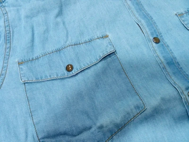 Camisa denim U.S. Grand Polo azul claro con bolsillos – Talla XXL