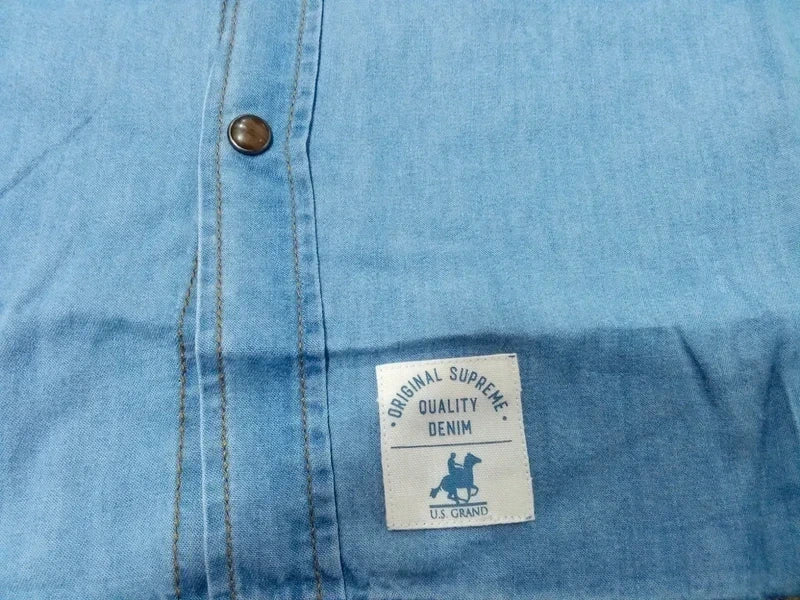 Camisa denim U.S. Grand Polo azul claro con bolsillos – Talla XXL