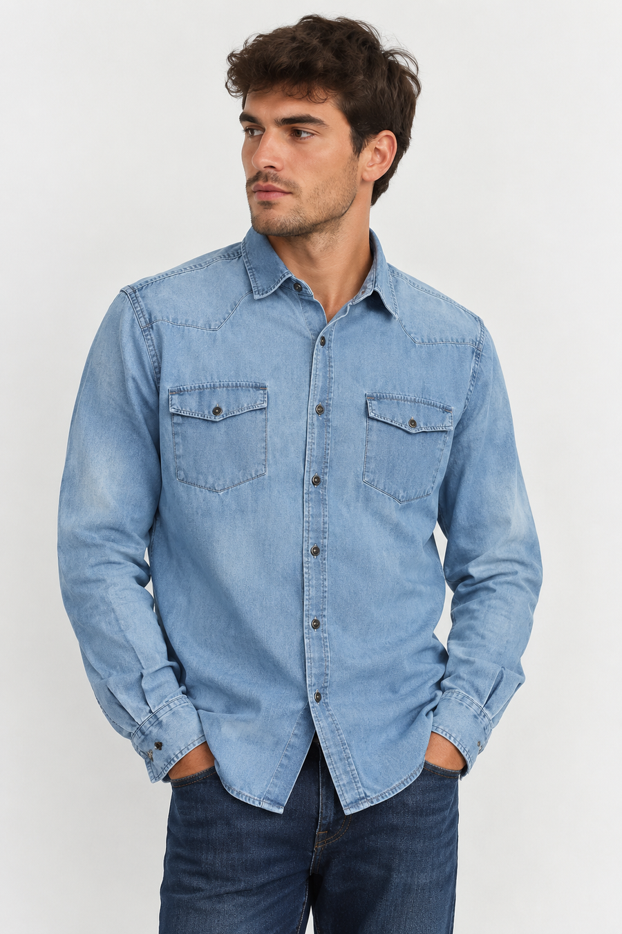 Camisa denim U.S. Grand Polo en fotografía comercial