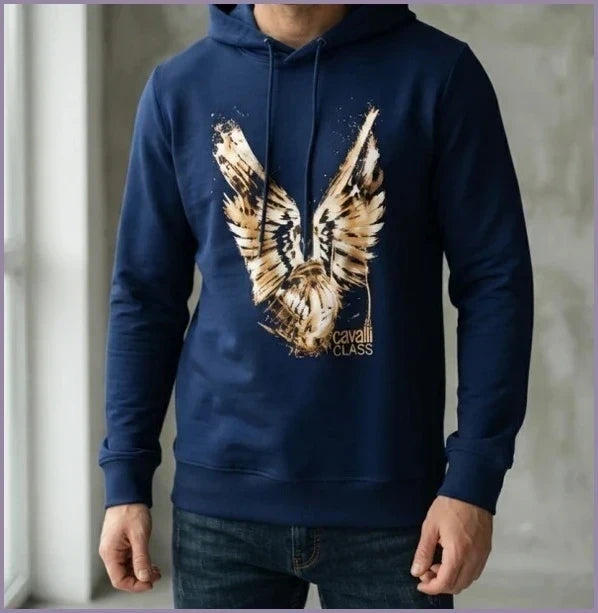 Sudadera Cavalli Class logo águila dorada azul marino