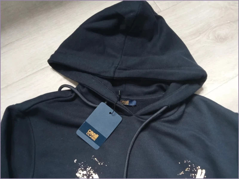 Sudadera Cavalli Class logo águila dorada azul marino