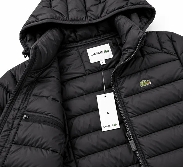 Chaqueta Lacoste Acolchada Negra con Capucha