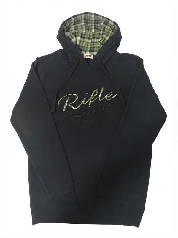 Sudadera con capucha Rifle negra con forro de cuadros verdes – Talla M